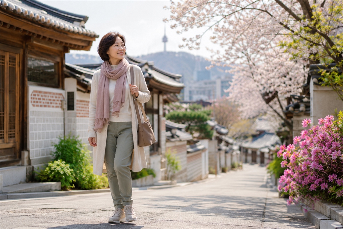 春の韓国旅行で50代が選びたい軽い羽織りと歩きやすい服装