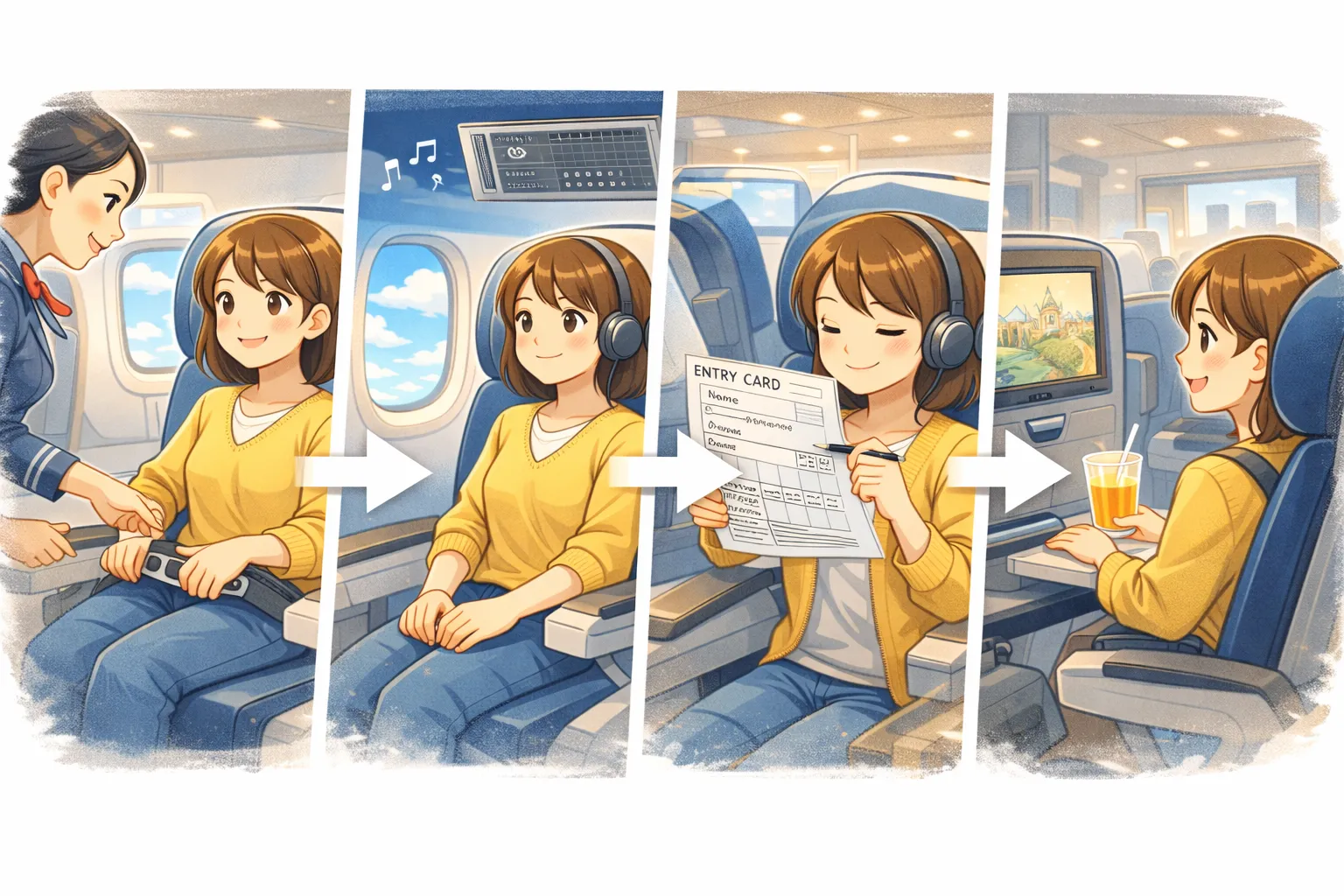 飛行機の中でのリラックスした旅行