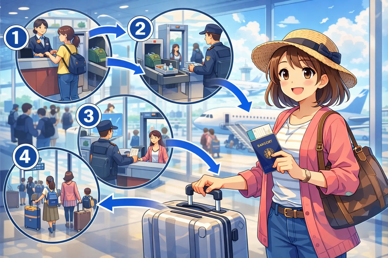 空港の出発手順