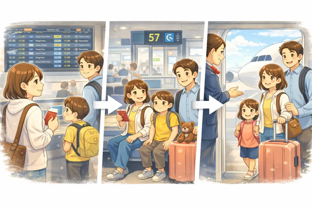 空港での家族旅行