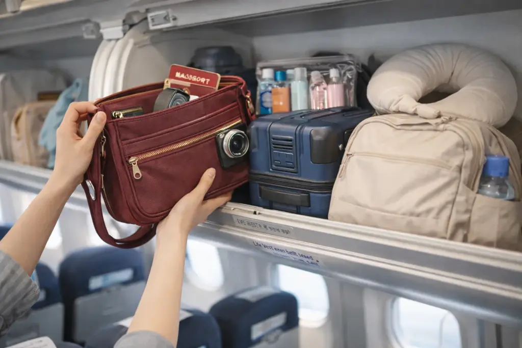 機内の収納スペースと荷物