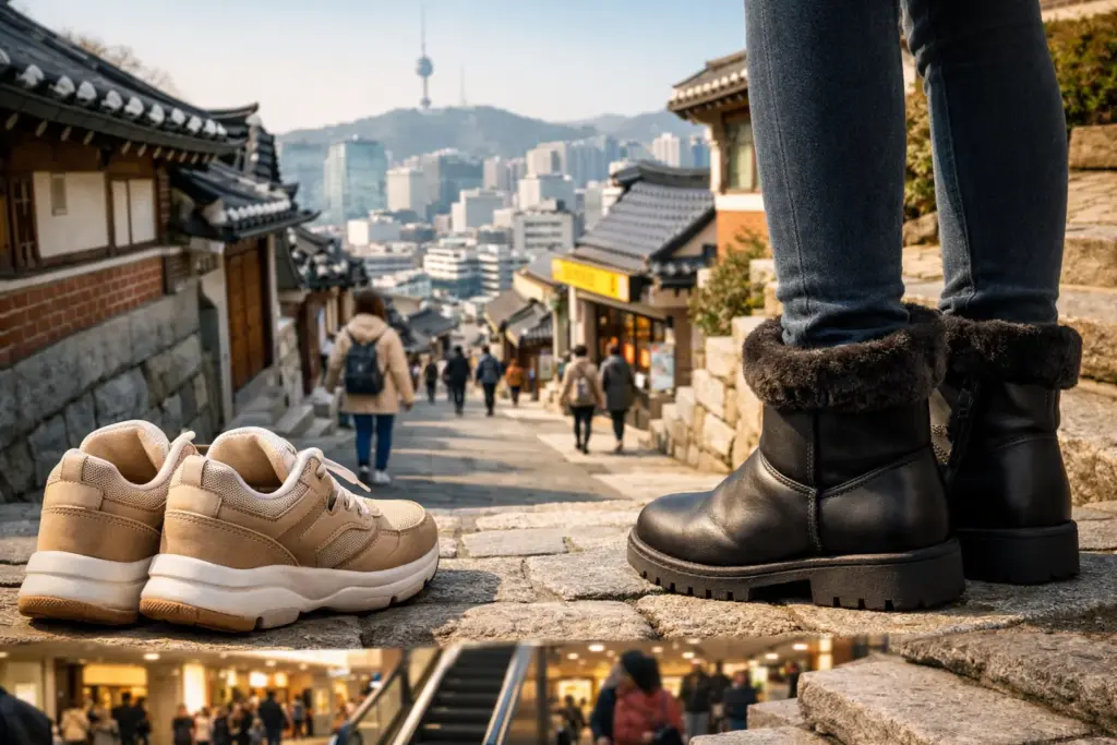 ソウルの街角、靴と風景