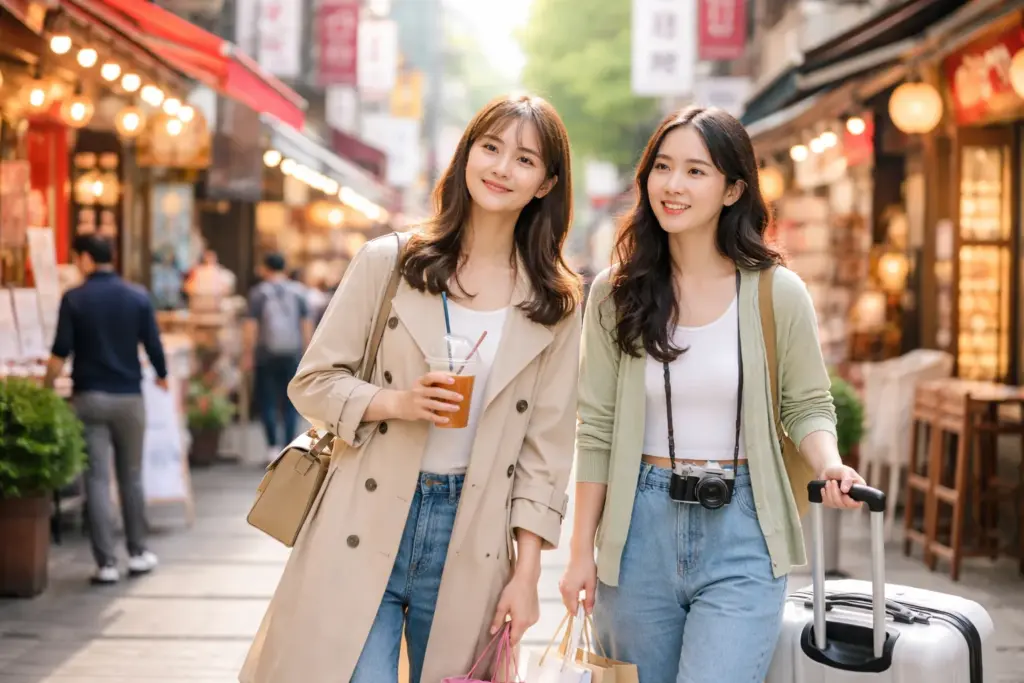 賑やかなショッピング通りの散歩