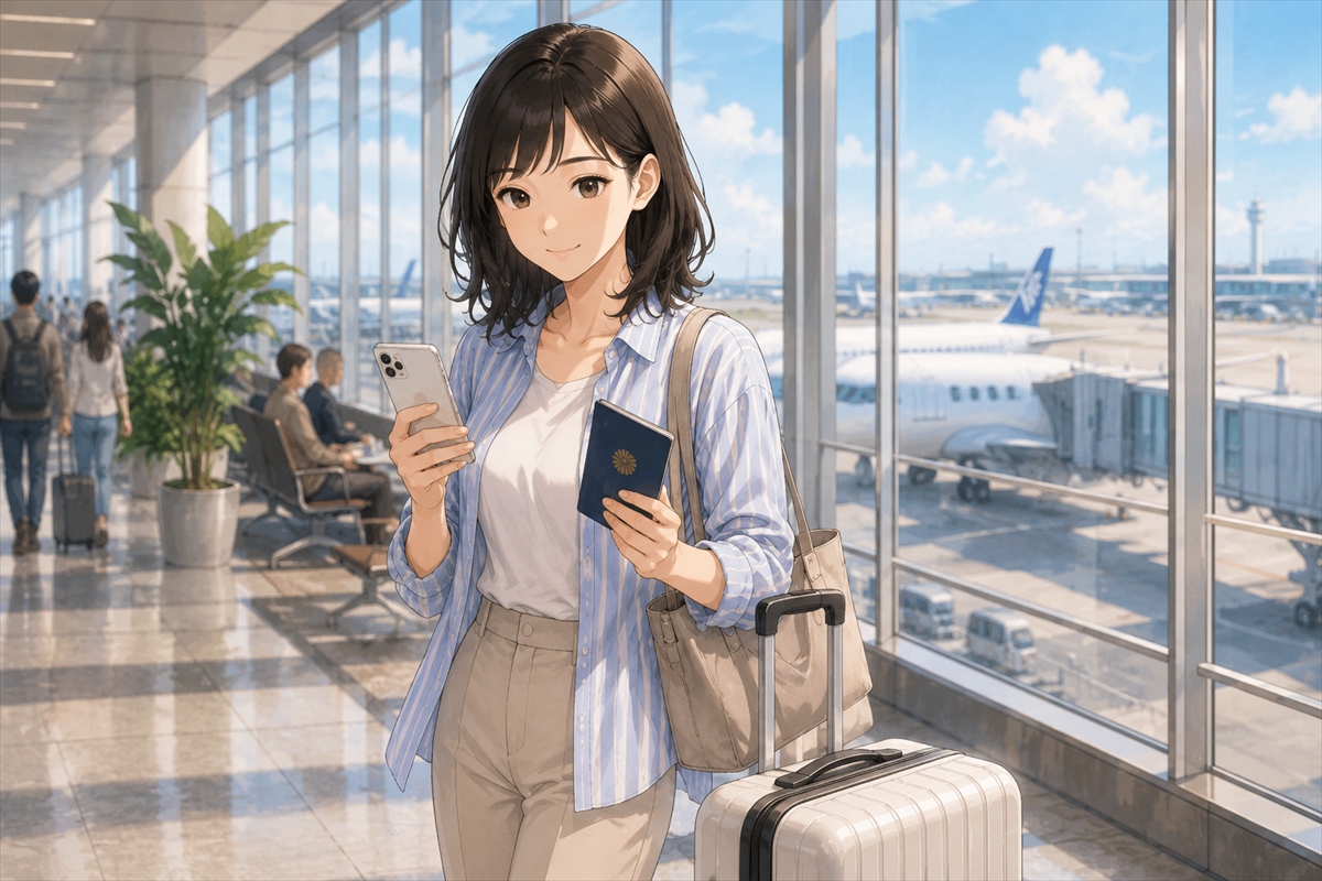 韓国旅行の出発前チェックを終えて空港へ向かう準備