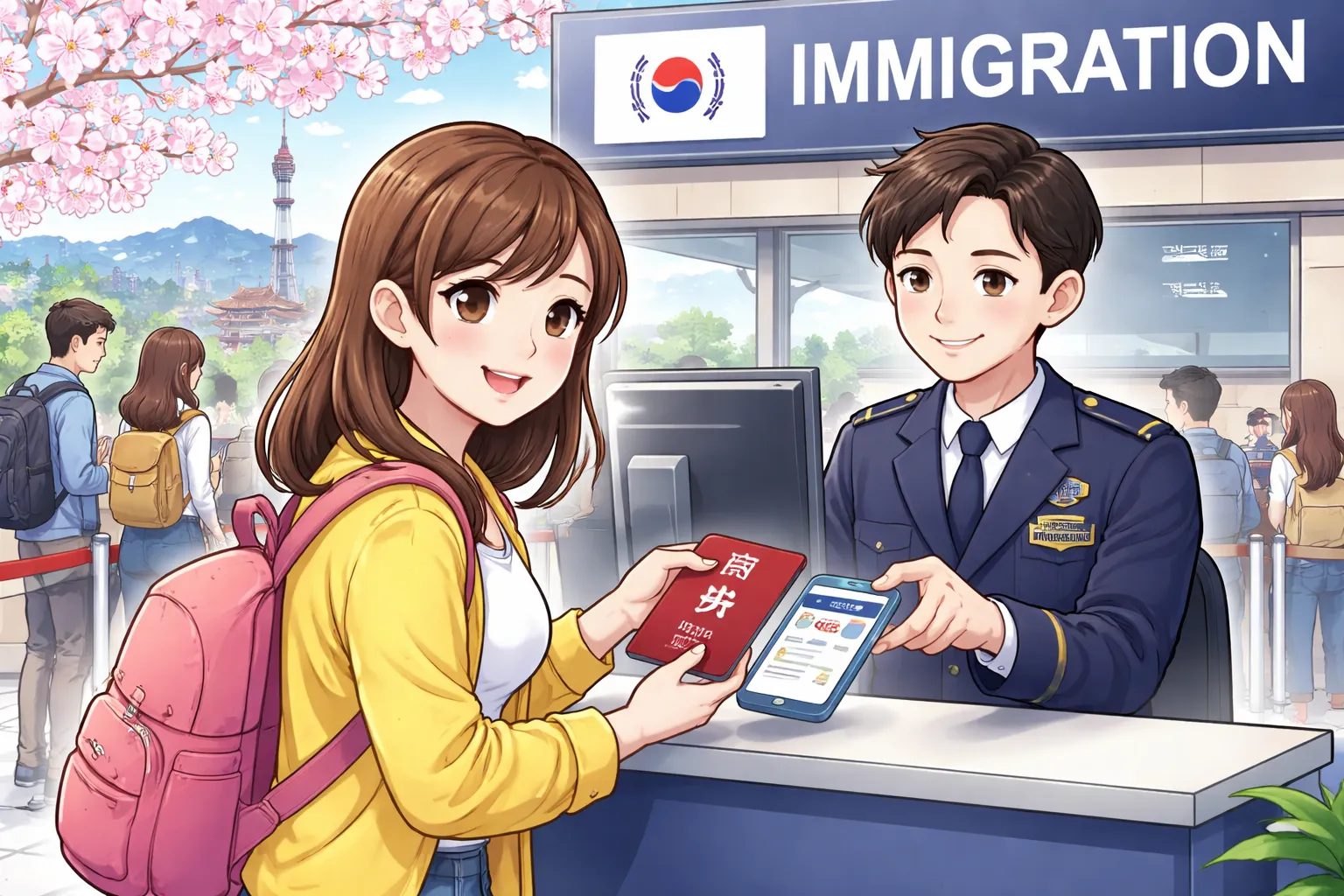 空港での微笑みのやり取り