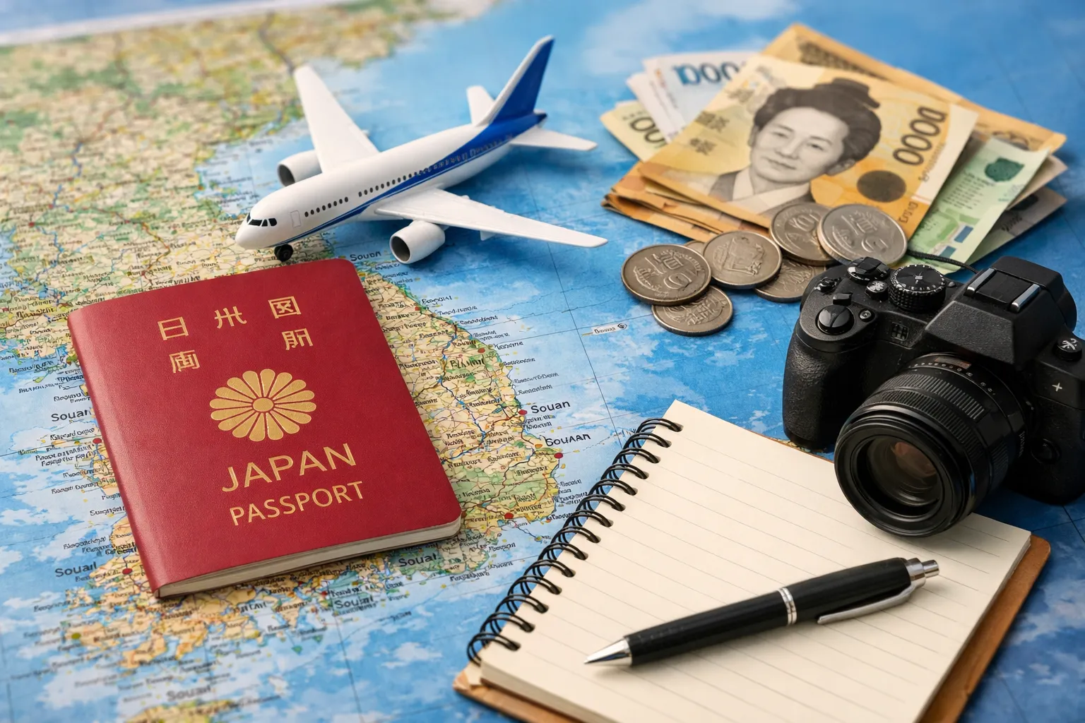 韓国の地図と旅行アイテム