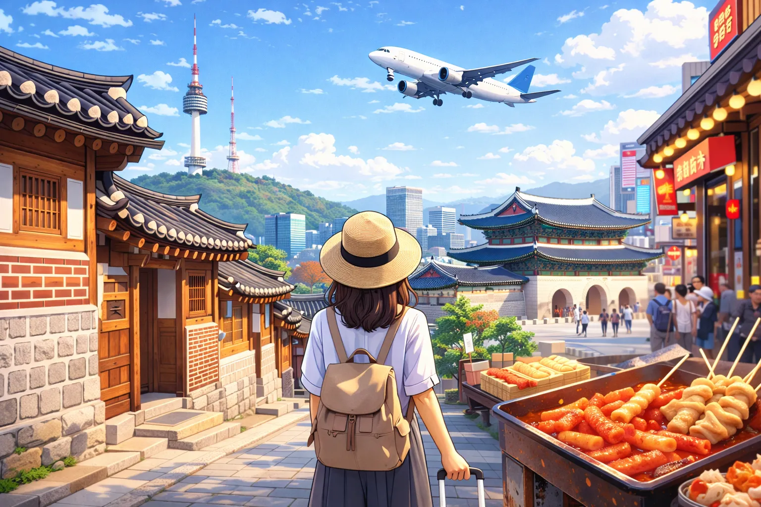 ソウルの街並みと旅行者