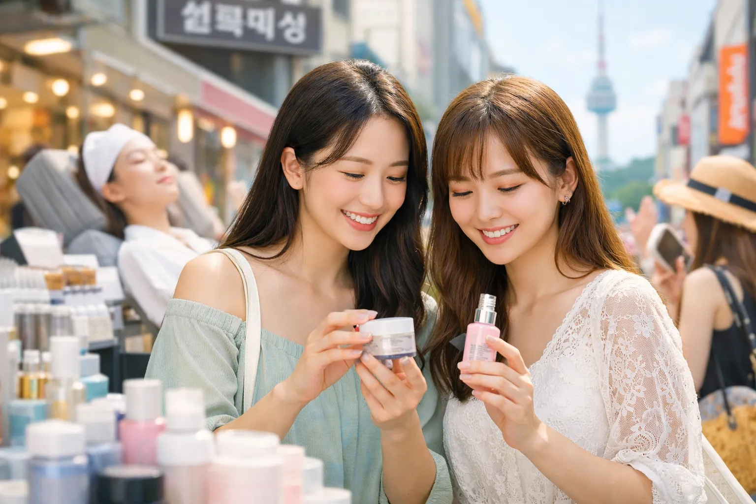 美容商品を選ぶ二人の女性