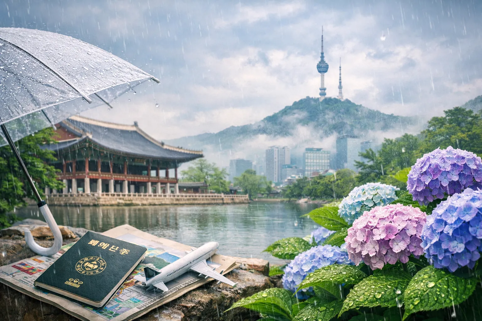 韓国の雨季と旅行の風景