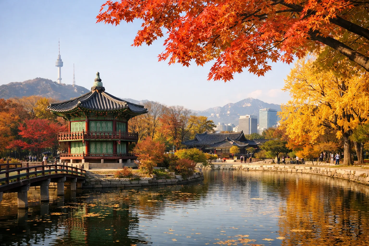 秋のソウルと伝統的な風景