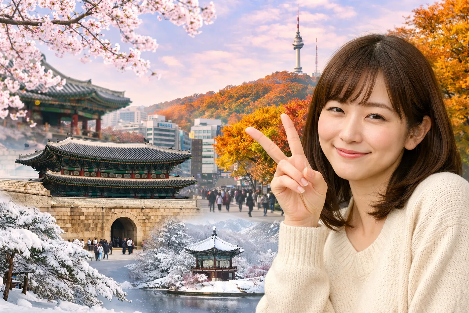 四季折々の韓国風景と女性