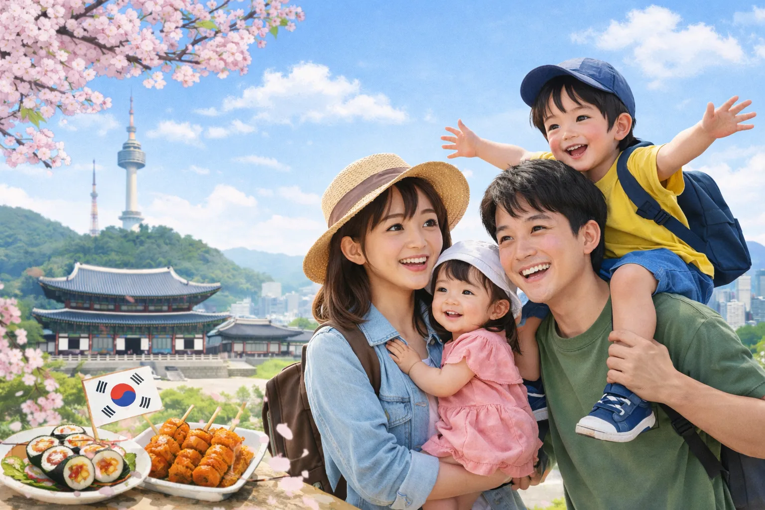 家族と韓国の風景