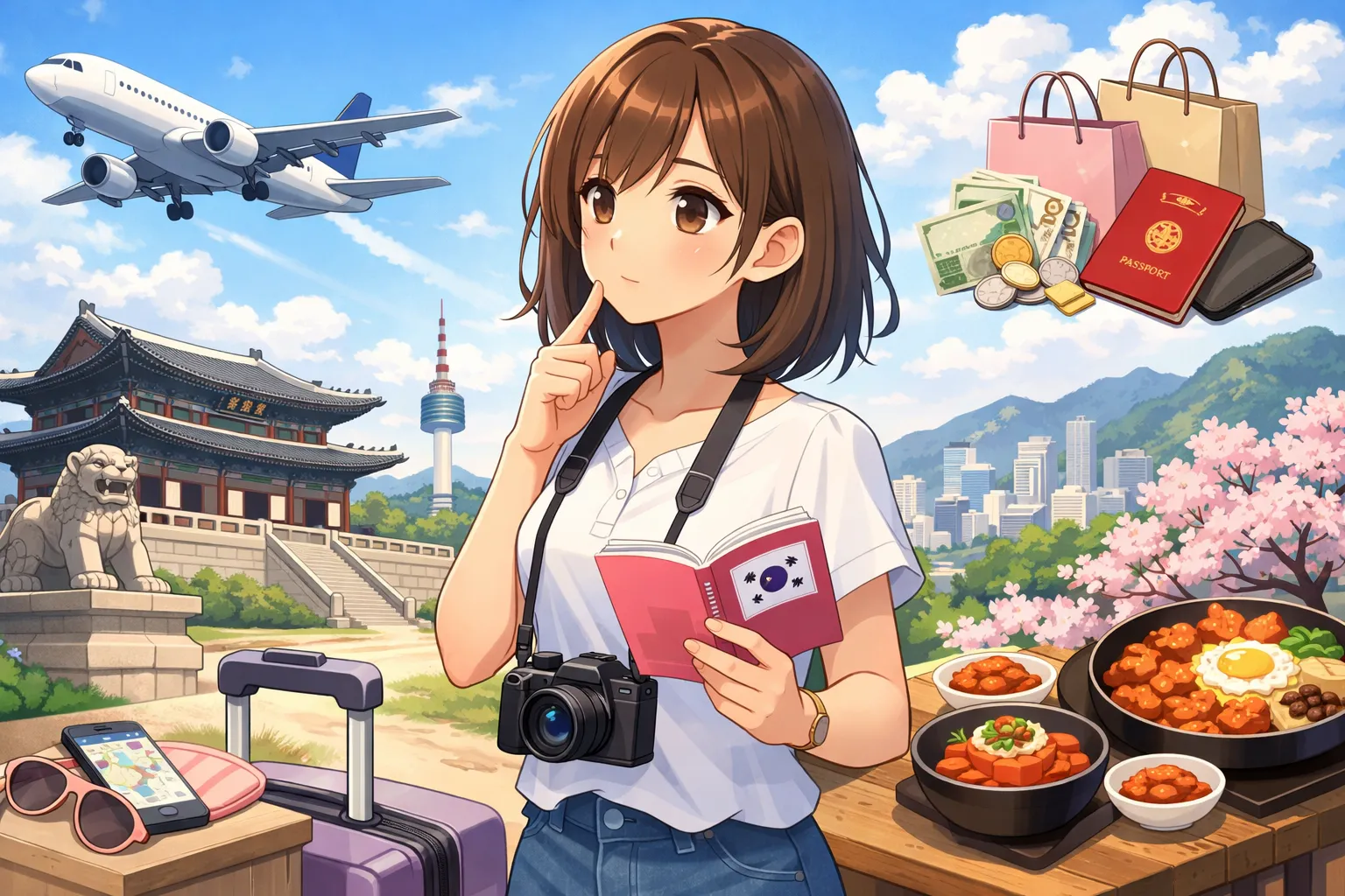 韓国旅行準備中の若い女性