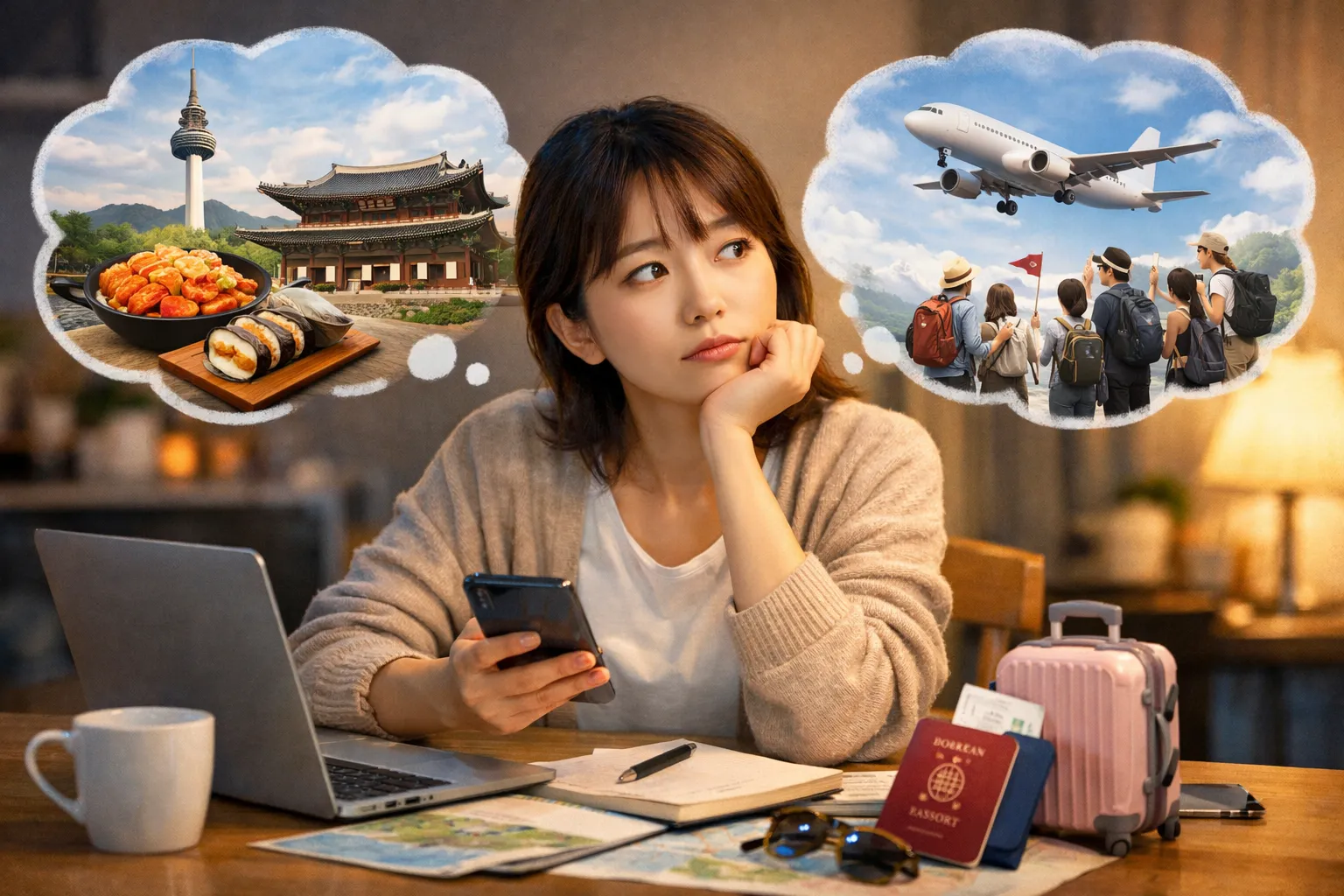 旅行計画と韓国の風景