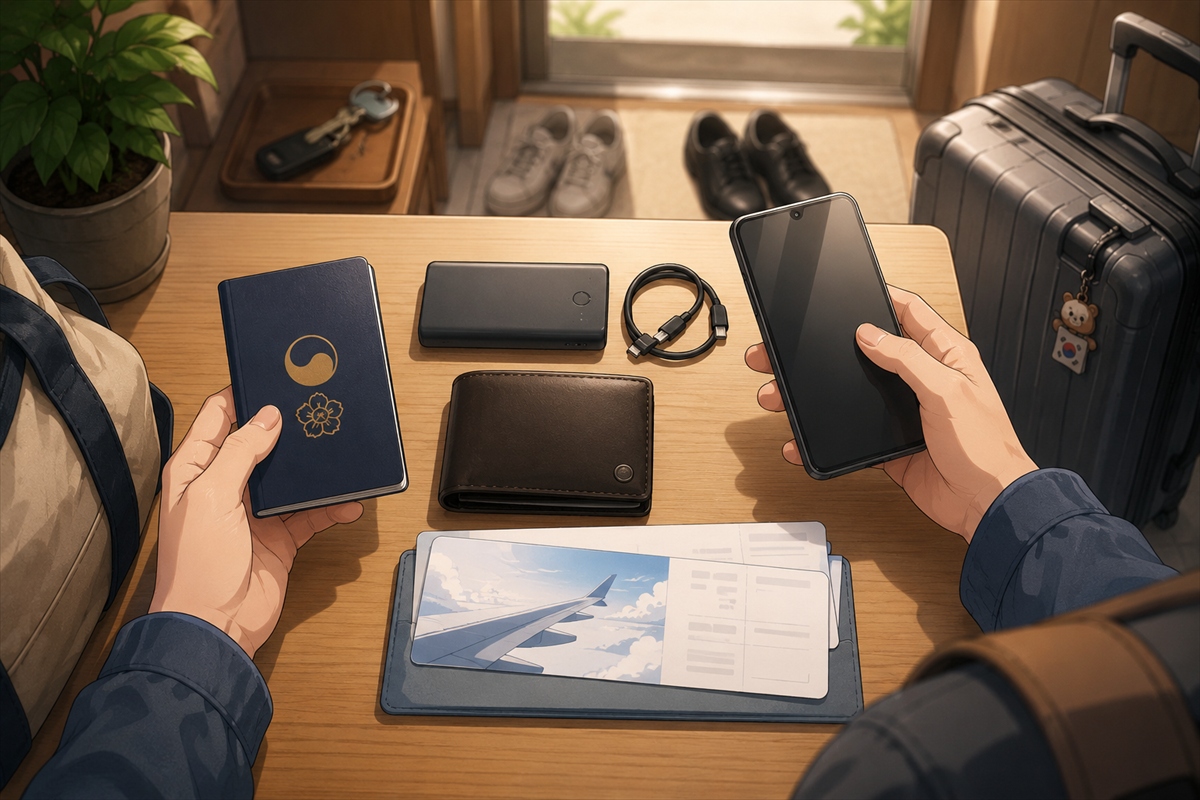 韓国旅行前に航空会社や公式情報で持ち込みルールを確認する様子