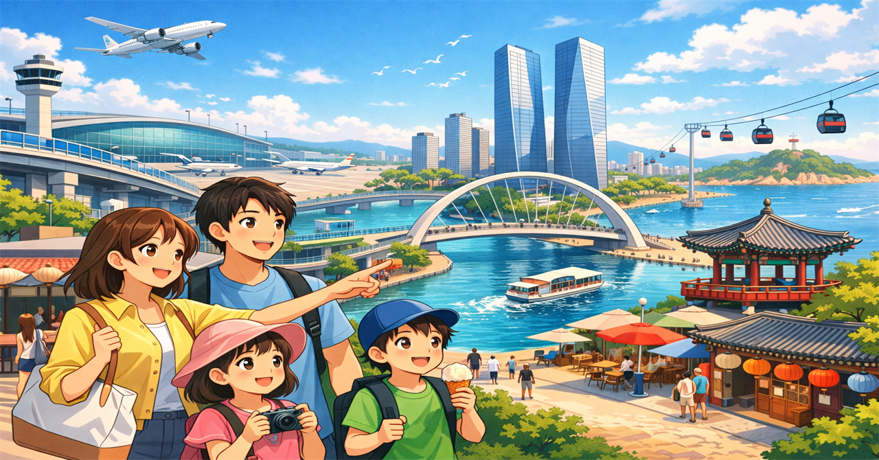 家族とインチョンの風景
