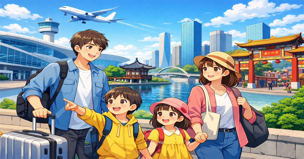 仁川空港での家族旅行
