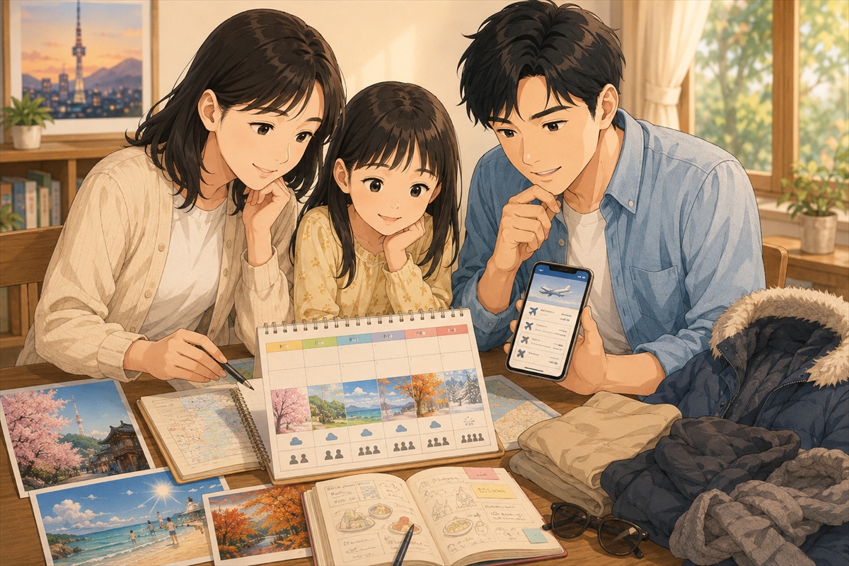 韓国旅行の安い時期と季節ごとの特徴を考える様子