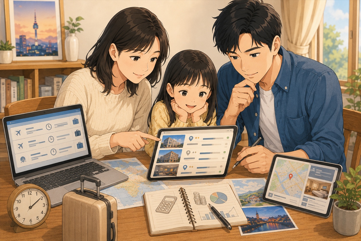 韓国旅行の費用と安心できるプランを比較する様子
