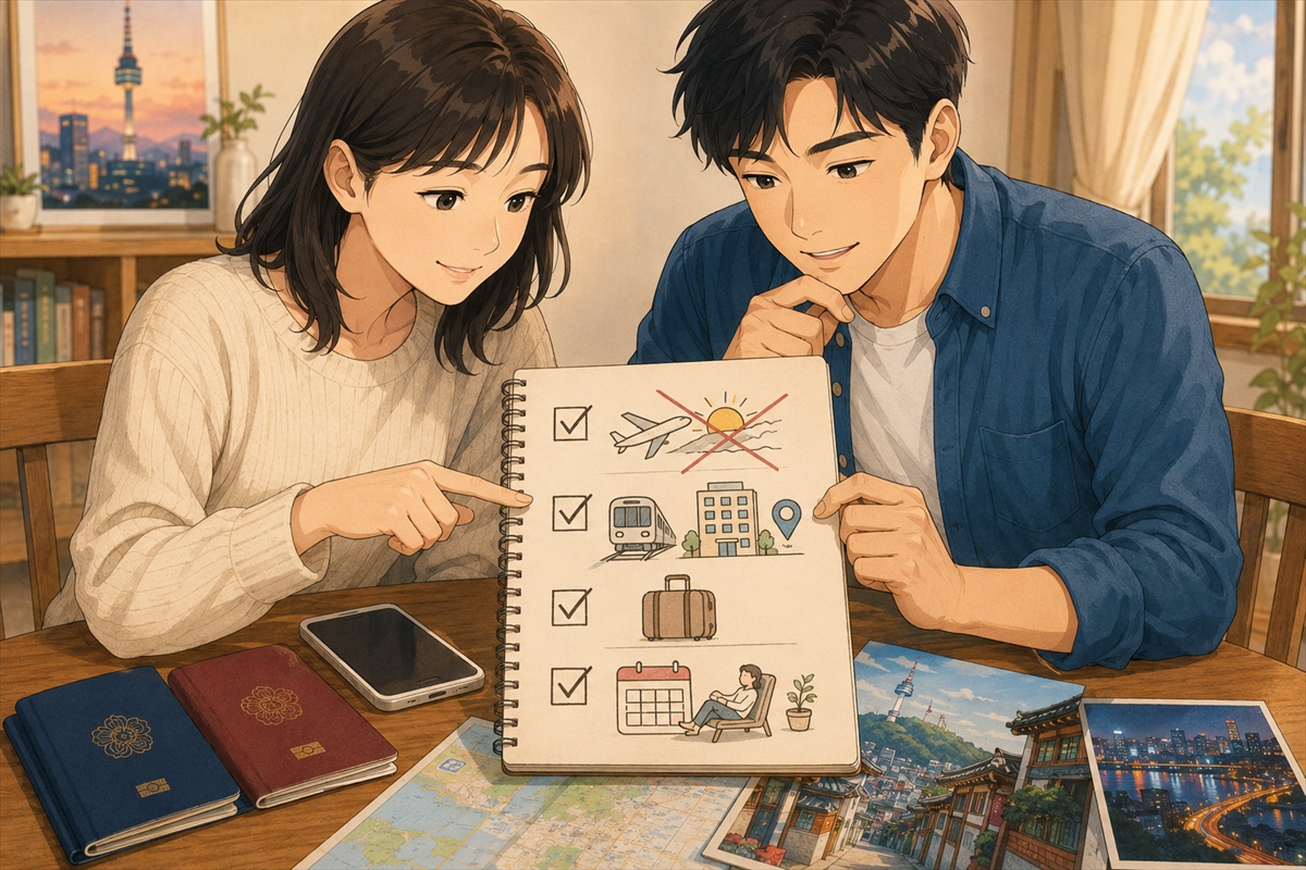 韓国旅行の譲れない条件を確認する様子
